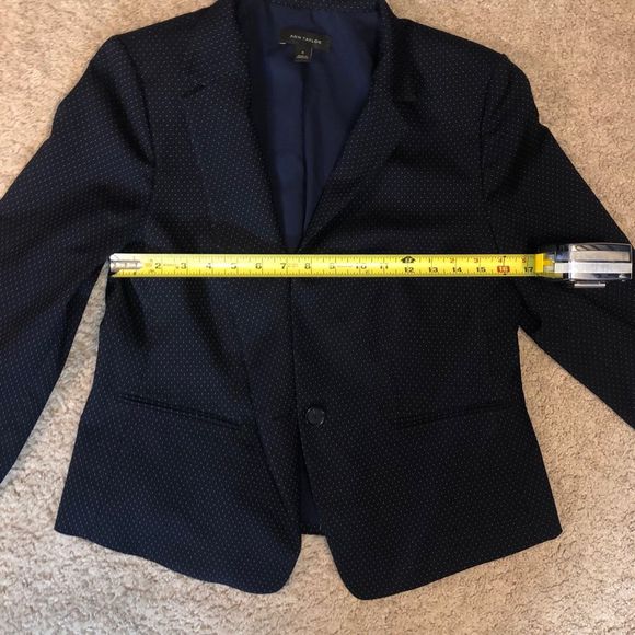 Ann Taylor NWOT Navy Blue White Dot Blazer Jacket, Size 8 - Picture 2 of 10